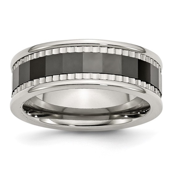 Other - Stainless Steel Ceramic Center Faceted Band
